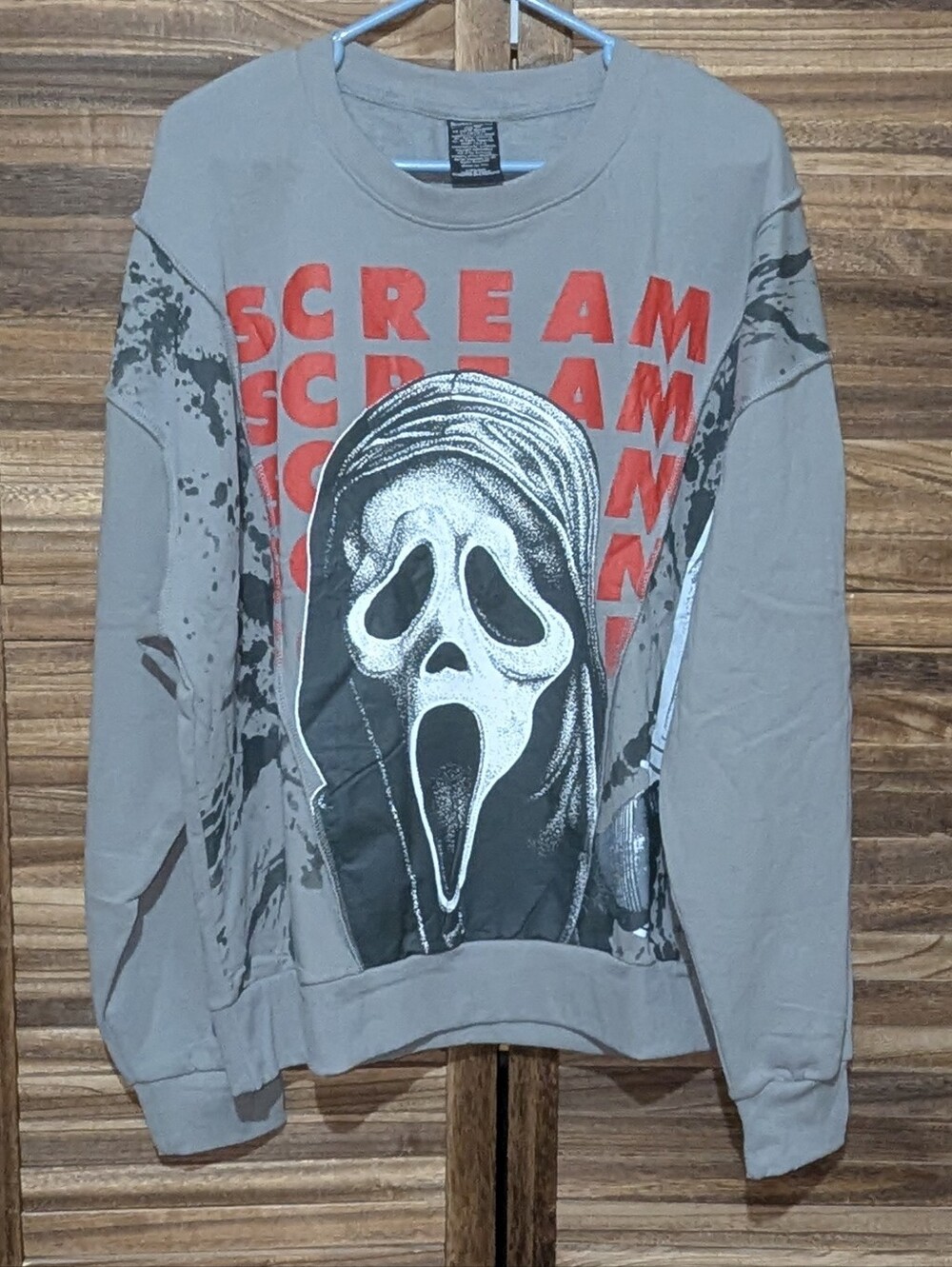 NWT Scream Ghostface Graphic Crewneck Fleece Sweatshirt Grey